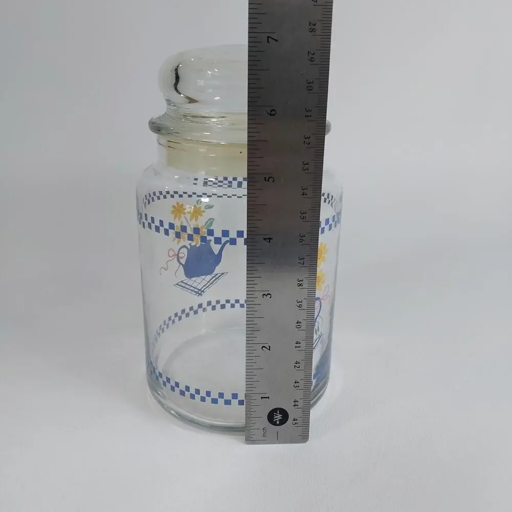 Vintage Hallmark 1986 Glass Cannister Blue‎ Teapot Pink Heart Yellow Daisy